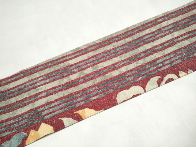 平和屋着物●全通柄　九寸名古屋帯　花唐草文　鬼しぼ縮緬　正絹　逸品　CABJ8791hy