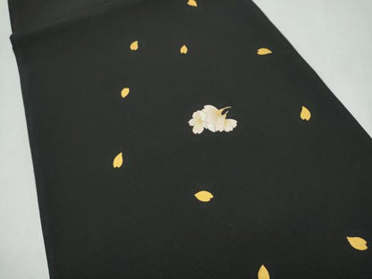 平和屋着物●塩瀬　九寸開き名古屋帯　刺繍　舞桜文　黒地　金銀糸　正絹　逸品　CABJ8797hy