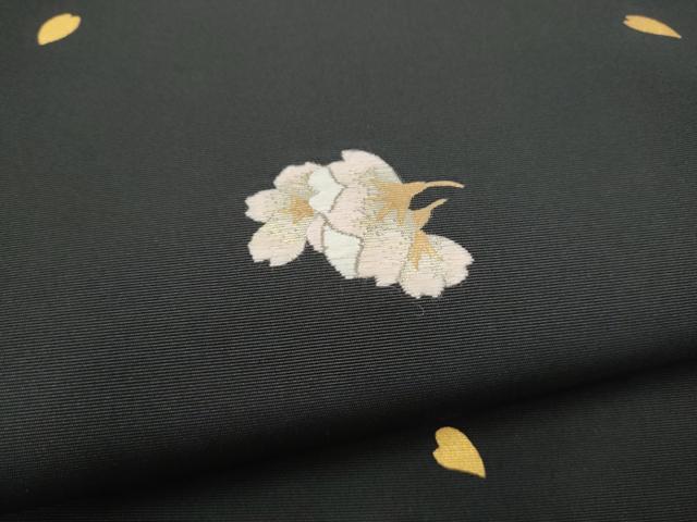 平和屋着物●塩瀬　九寸開き名古屋帯　刺繍　舞桜文　黒地　金銀糸　正絹　逸品　CABJ8797hy