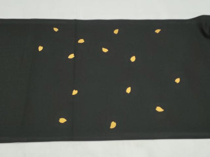 平和屋着物●塩瀬　九寸開き名古屋帯　刺繍　舞桜文　黒地　金銀糸　正絹　逸品　CABJ8797hy
