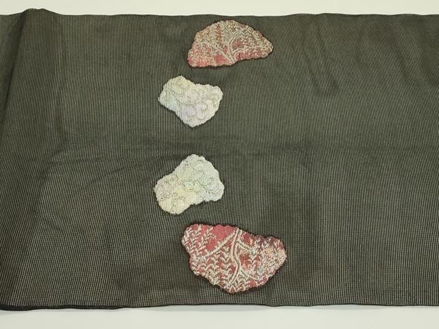 平和屋着物＊夏物　九寸開き名古屋帯　草木文　黒地　銀糸　正絹　逸品　CABJ8802rv