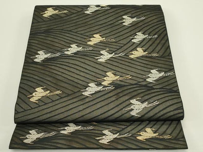 平和屋着物＊夏物　九寸開き名古屋帯　飛鳥文　黒地　金銀糸　正絹　逸品　CABJ8803rv