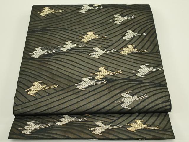 平和屋着物＊夏物　九寸開き名古屋帯　飛鳥文　黒地　金銀糸　正絹　逸品　CABJ8803rv