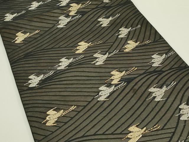 平和屋着物＊夏物　九寸開き名古屋帯　飛鳥文　黒地　金銀糸　正絹　逸品　CABJ8803rv