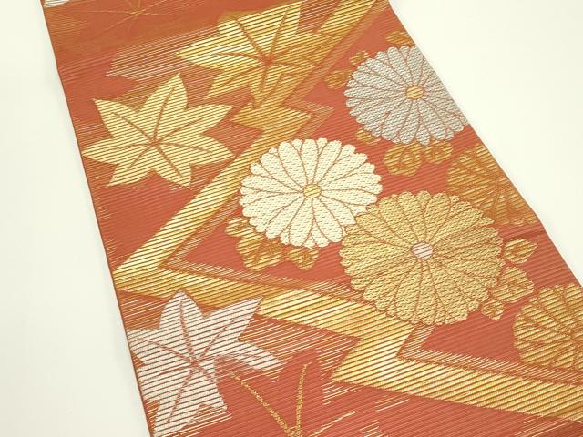 平和屋着物＊夏物　九寸開き名古屋帯　菊　楓　金銀糸　正絹　逸品　CABJ8804rv
