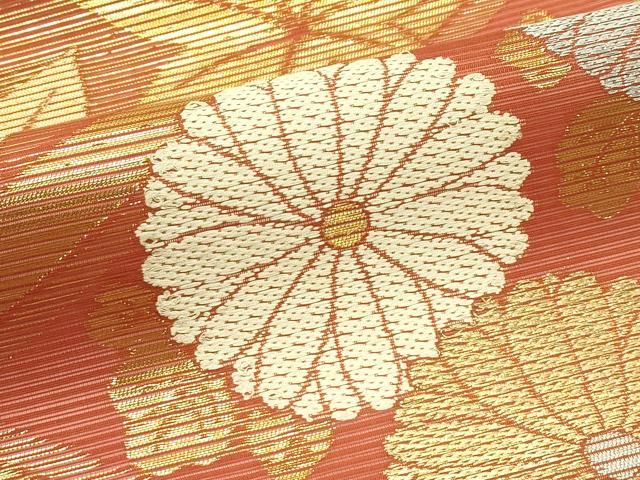 平和屋着物＊夏物　九寸開き名古屋帯　菊　楓　金銀糸　正絹　逸品　CABJ8804rv