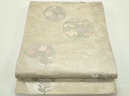 平和屋着物＊夏物　六通柄袋帯　秋草丸文　金銀糸　正絹　逸品　CABJ8812rv
