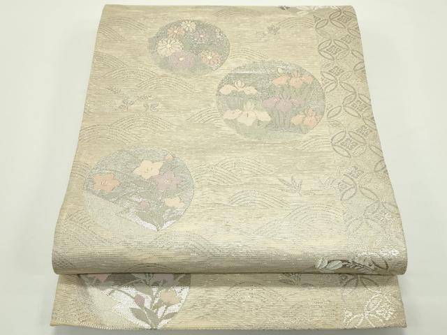 平和屋着物＊夏物　六通柄袋帯　秋草丸文　金銀糸　正絹　逸品　CABJ8812rv