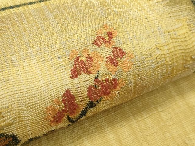 平和屋着物＊夏物　西陣　老舗　渡文謹製　手織　すくひ　両面　太鼓柄袋帯　草花文　金糸　正絹　逸品　CABJ8821rv