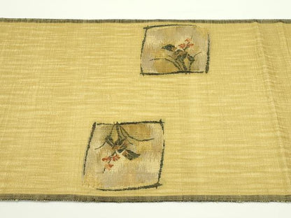 平和屋着物＊夏物　西陣　老舗　渡文謹製　手織　すくひ　両面　太鼓柄袋帯　草花文　金糸　正絹　逸品　CABJ8821rv