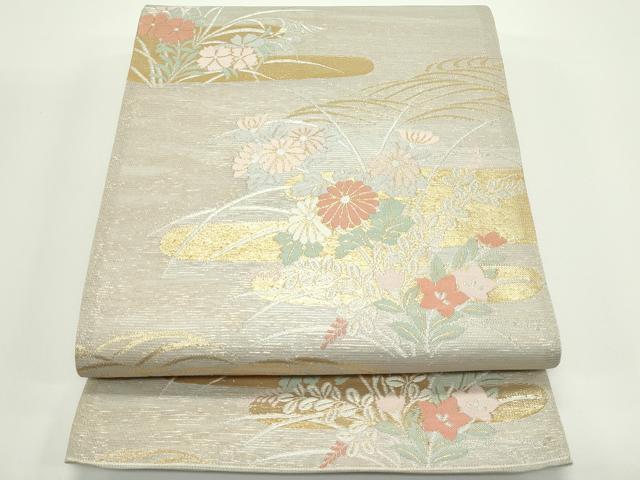 平和屋着物＊夏物　六通柄袋帯　エ霞秋草文　金銀糸　正絹　逸品　CABJ8830rv