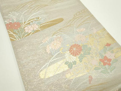 平和屋着物＊夏物　六通柄袋帯　エ霞秋草文　金銀糸　正絹　逸品　CABJ8830rv