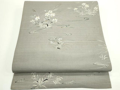 平和屋着物＊夏物　アンティーク　大正ロマン　丸帯　引き抜き帯　刺繍　流水草花文　正絹　逸品　CABJ8836rv