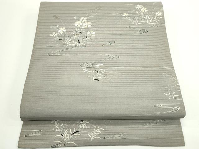 平和屋着物＊夏物　アンティーク　大正ロマン　丸帯　引き抜き帯　刺繍　流水草花文　正絹　逸品　CABJ8836rv