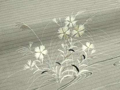 平和屋着物＊夏物　アンティーク　大正ロマン　丸帯　引き抜き帯　刺繍　流水草花文　正絹　逸品　CABJ8836rv