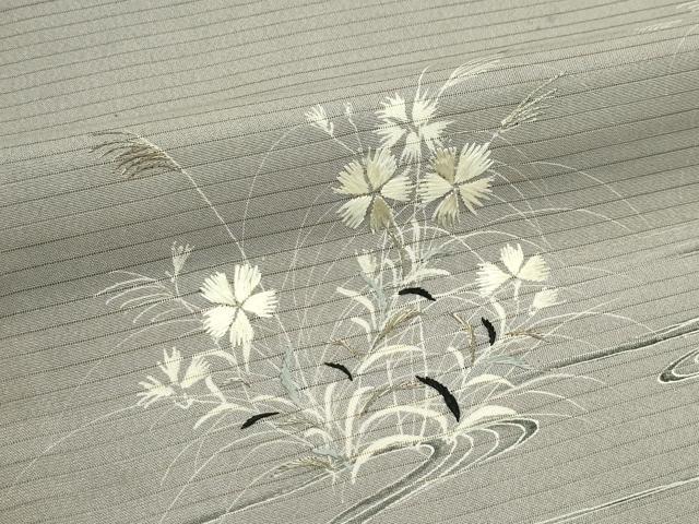 平和屋着物＊夏物　アンティーク　大正ロマン　丸帯　引き抜き帯　刺繍　流水草花文　正絹　逸品　CABJ8836rv
