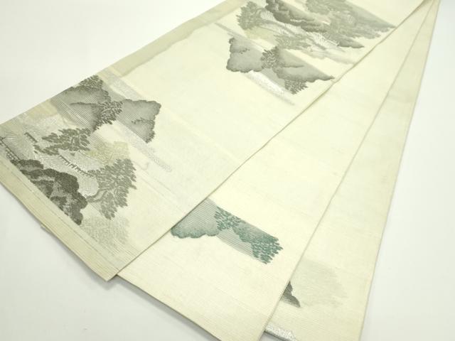 平和屋着物＊夏物　アンティーク　大正ロマン　丸帯　引き抜き帯　樹林風景文　銀糸　正絹　逸品　CABJ8840rv