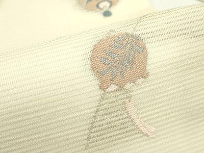 平和屋着物＊夏物　九寸名古屋帯　風鈴　仕覆　草花文　銀糸　正絹　逸品　CABJ8841rv