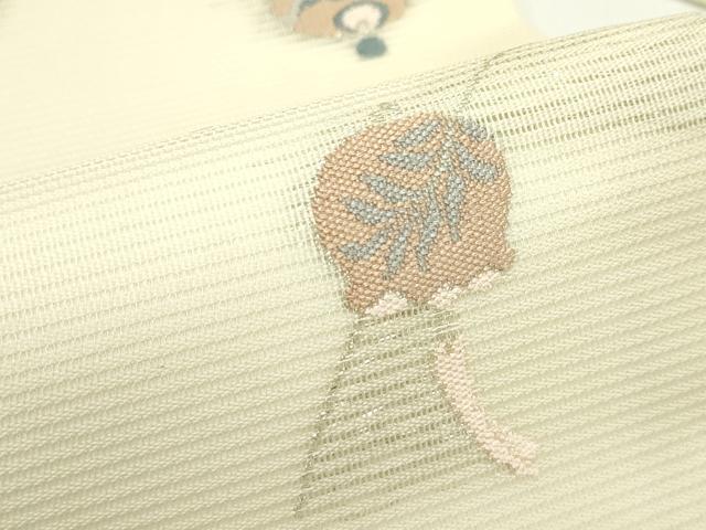 平和屋着物＊夏物　九寸名古屋帯　風鈴　仕覆　草花文　銀糸　正絹　逸品　CABJ8841rv