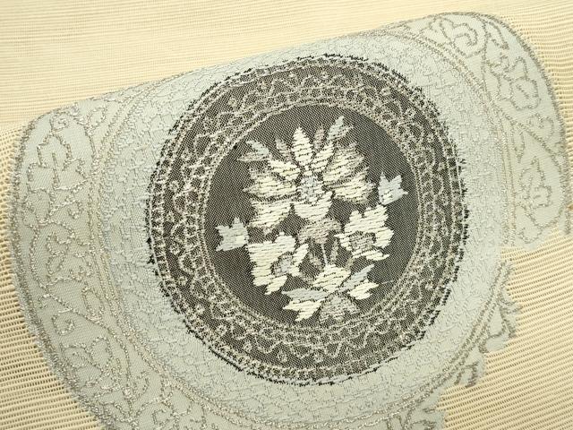 平和屋着物＊夏物　八寸名古屋帯　花絵皿文　銀糸　正絹　逸品　CABJ8849rv