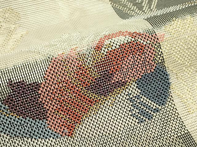 平和屋着物＊夏物　太鼓柄袋帯　市松鴛鴦花文　金銀糸　正絹　逸品　CABJ8851rv