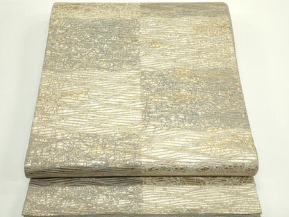 平和屋着物＊夏物　太鼓柄袋帯　市松文様　金糸　正絹　逸品　CABJ8854rv