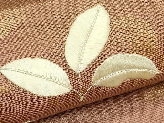 平和屋着物＊夏物　太鼓柄袋帯　刺繍　萩　金彩　正絹　逸品　CABJ8859rv