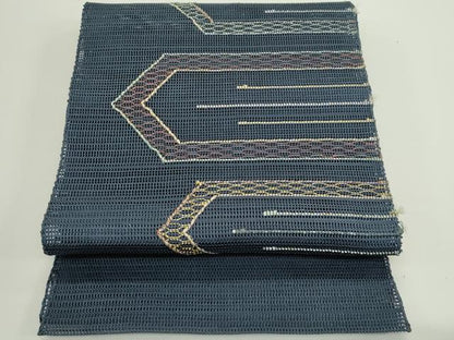 平和屋着物＊夏物　八寸名古屋帯　幾何学文様　金銀糸　正絹　逸品　CABJ8865rv