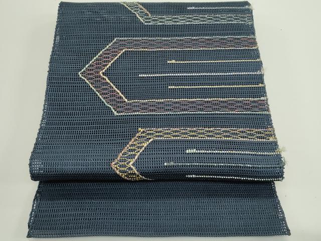 平和屋着物＊夏物　八寸名古屋帯　幾何学文様　金銀糸　正絹　逸品　CABJ8865rv