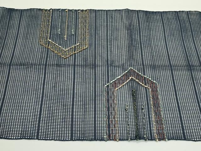 平和屋着物＊夏物　八寸名古屋帯　幾何学文様　金銀糸　正絹　逸品　CABJ8865rv
