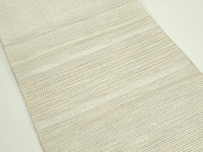 平和屋着物＊夏物　八寸名古屋帯　絽綴れ　横段文　銀糸　正絹　逸品　CABJ8870rv