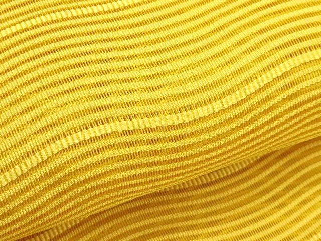平和屋着物＊夏物　八寸名古屋帯　絽綴れ　よろけ縞　鬱金色　正絹　逸品　CABJ8873rv