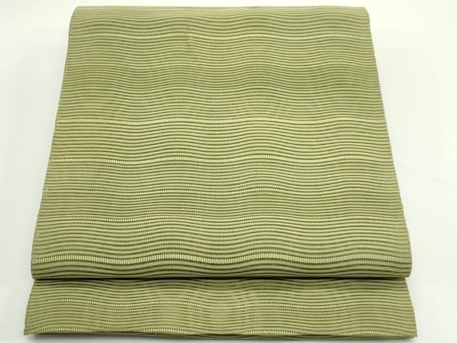 平和屋着物＊夏物　八寸名古屋帯　絽綴れ　よろけ縞　根岸色　正絹　逸品　CABJ8875rv