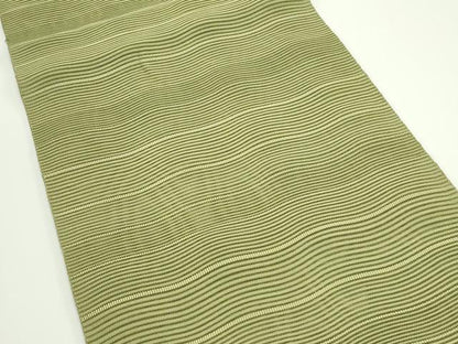 平和屋着物＊夏物　八寸名古屋帯　絽綴れ　よろけ縞　根岸色　正絹　逸品　CABJ8875rv