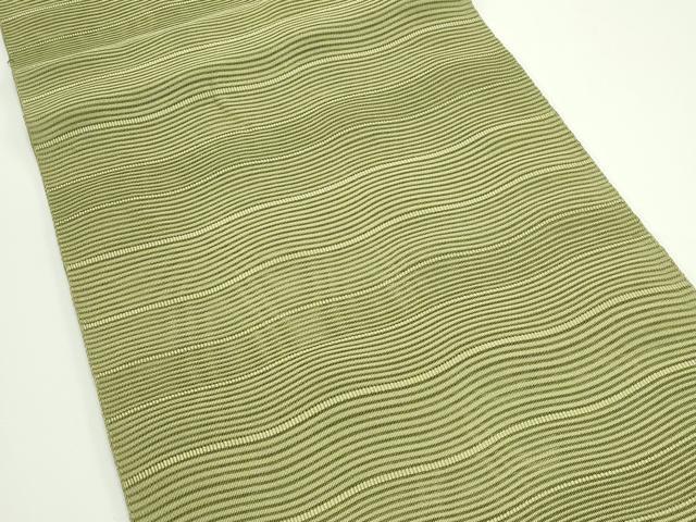 平和屋着物＊夏物　八寸名古屋帯　絽綴れ　よろけ縞　根岸色　正絹　逸品　CABJ8875rv