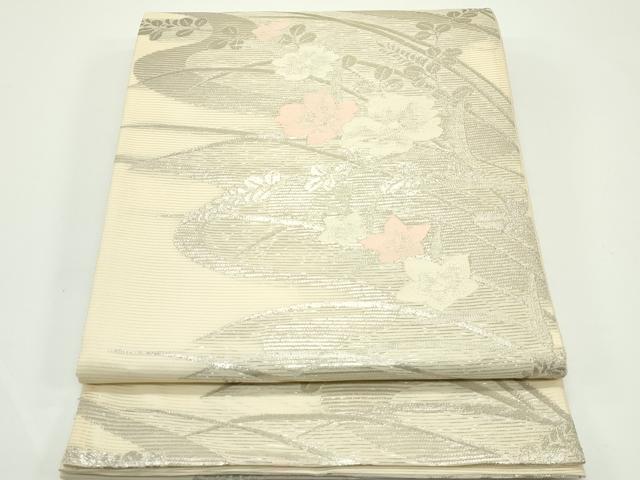 平和屋着物＊夏物　六通柄袋帯　秋草文　銀糸　正絹　逸品　CABJ8882rv