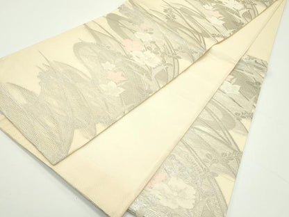 平和屋着物＊夏物　六通柄袋帯　秋草文　銀糸　正絹　逸品　CABJ8882rv