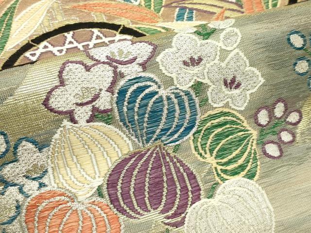 平和屋着物＊夏物　アンティーク　大正ロマン　つけ帯　唐織　籬千鳥草花文　金銀糸　正絹　逸品　CABJ8965rv