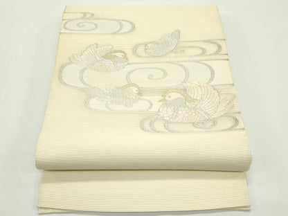 平和屋着物＊夏物　太鼓柄袋帯　絽綴れ　光琳水　鴛鴦　金銀糸　正絹　逸品　CABJ8966rv