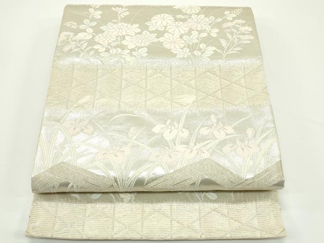 平和屋着物＊夏物　六通柄袋帯　秋草文　銀糸　正絹　逸品　CABJ8970rv