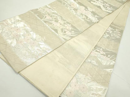 平和屋着物＊夏物　六通柄袋帯　秋草文　銀糸　正絹　逸品　CABJ8970rv