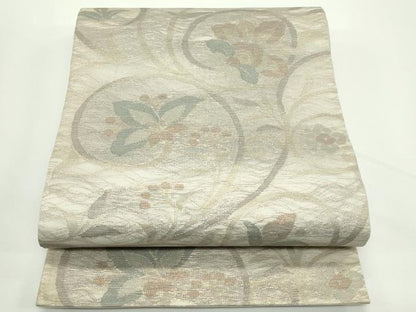 平和屋着物＊夏物　六通柄袋帯　草花文　金糸　正絹　逸品　CABJ8977rv