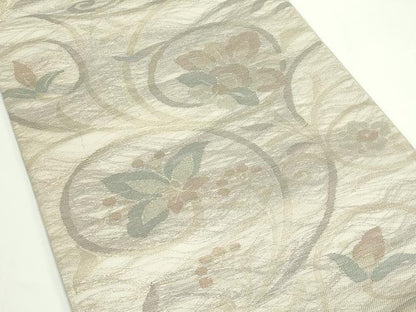 平和屋着物＊夏物　六通柄袋帯　草花文　金糸　正絹　逸品　CABJ8977rv