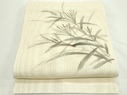 平和屋着物＊夏物　八寸名古屋帯　作家物　手描き　草木文　CABJ8984rv