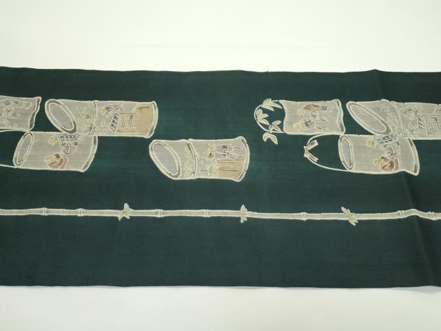 平和屋着物＊夏物　九寸開き名古屋帯　型染め　人物風景文　正絹　逸品　CABJ8986rv