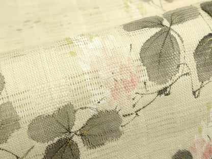 平和屋着物＊夏物　染色作家　桐山紫香　手描き　九寸開き名古屋帯　花倉織　草花文　金彩　麻　逸品　CABJ8987rv