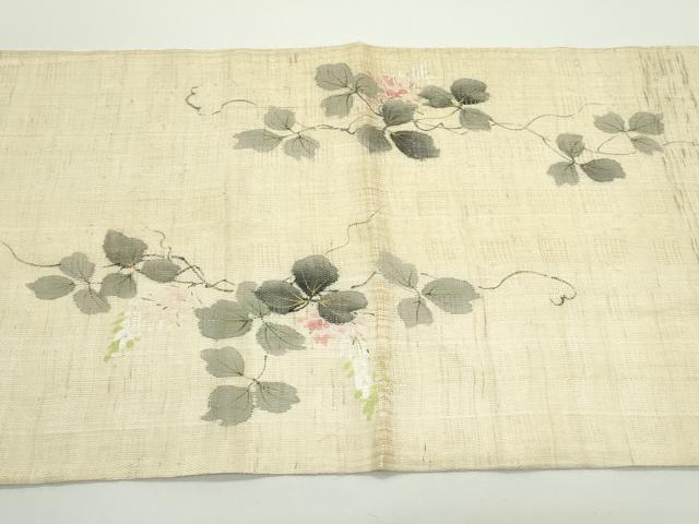 平和屋着物＊夏物　染色作家　桐山紫香　手描き　九寸開き名古屋帯　花倉織　草花文　金彩　麻　逸品　CABJ8987rv