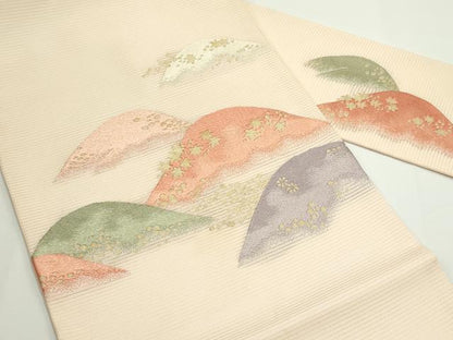 平和屋着物＊夏物　九寸名古屋帯　刺繍　遠山文　金糸　正絹　逸品　未使用　CABJ8989rv