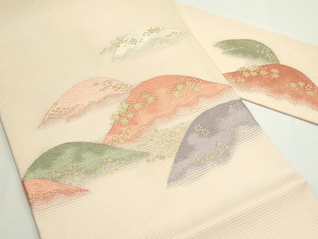 平和屋着物＊夏物　九寸名古屋帯　刺繍　遠山文　金糸　正絹　逸品　未使用　CABJ8989rv