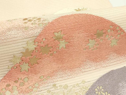平和屋着物＊夏物　九寸名古屋帯　刺繍　遠山文　金糸　正絹　逸品　未使用　CABJ8989rv
